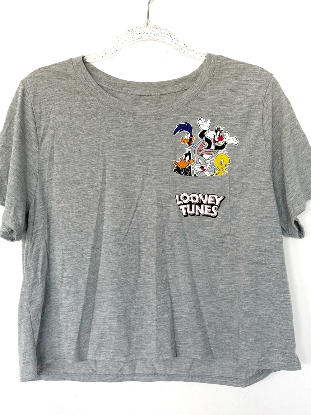 Looney Tunes Gray Juniors Pocket Tee